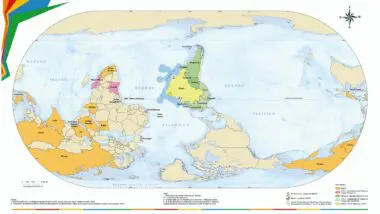 O mapa-múndi invertido preparado pelo IBGE e divulgado por seu presidente, Marcio Pochmann: Brasil "quase" acima de todos.