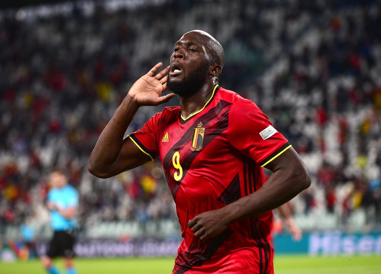 Lukaku comemorando gol pela seleção da Bélgica
