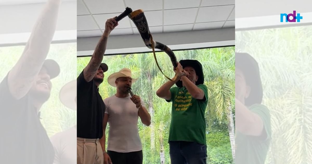 Luciano Hang toca berrante em momento descontraído com a dupla de 'Descer Pra BC'