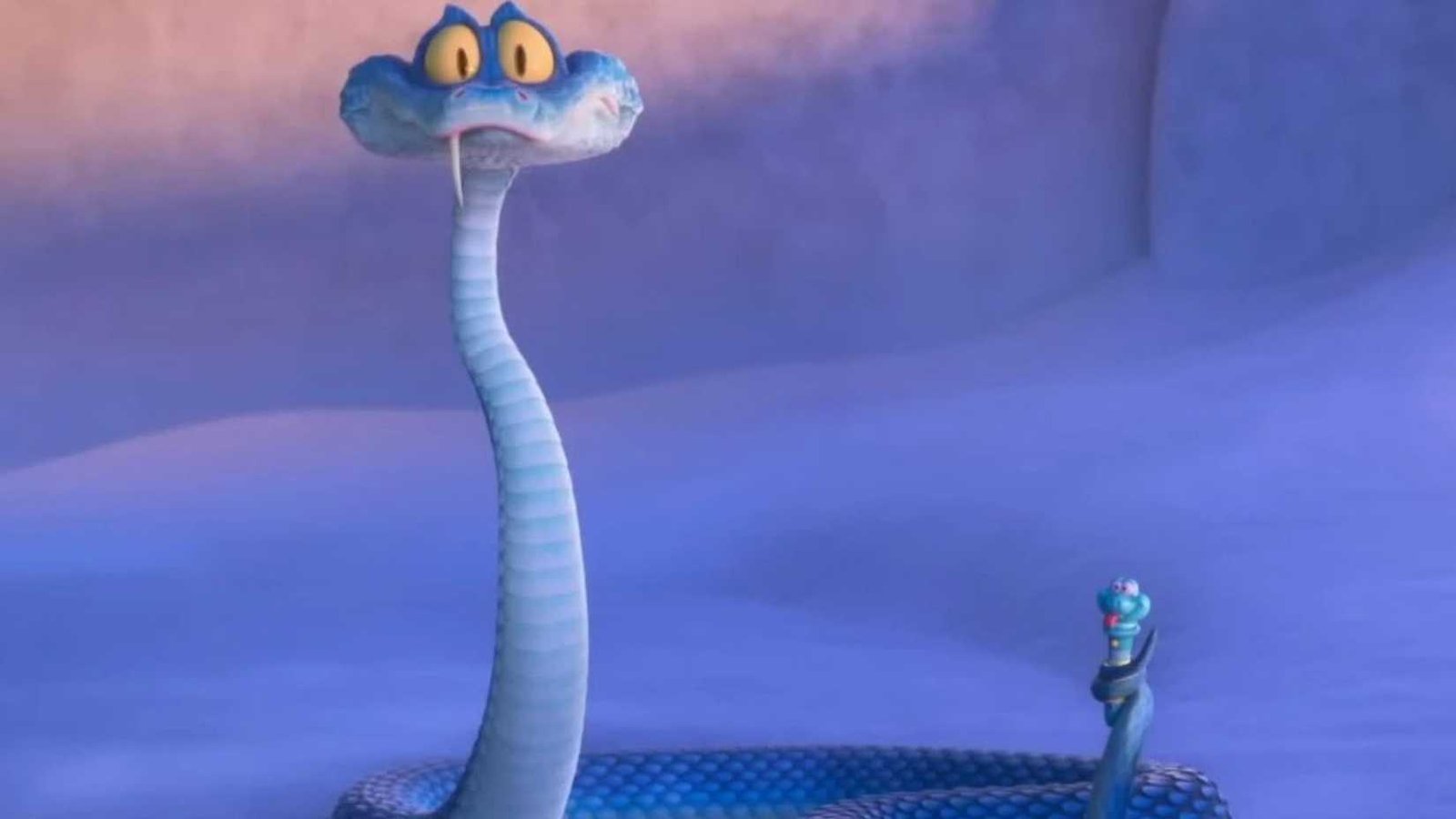 Gary De'Snake holding a whimsical snake rattle in his tail in Zootopia 2