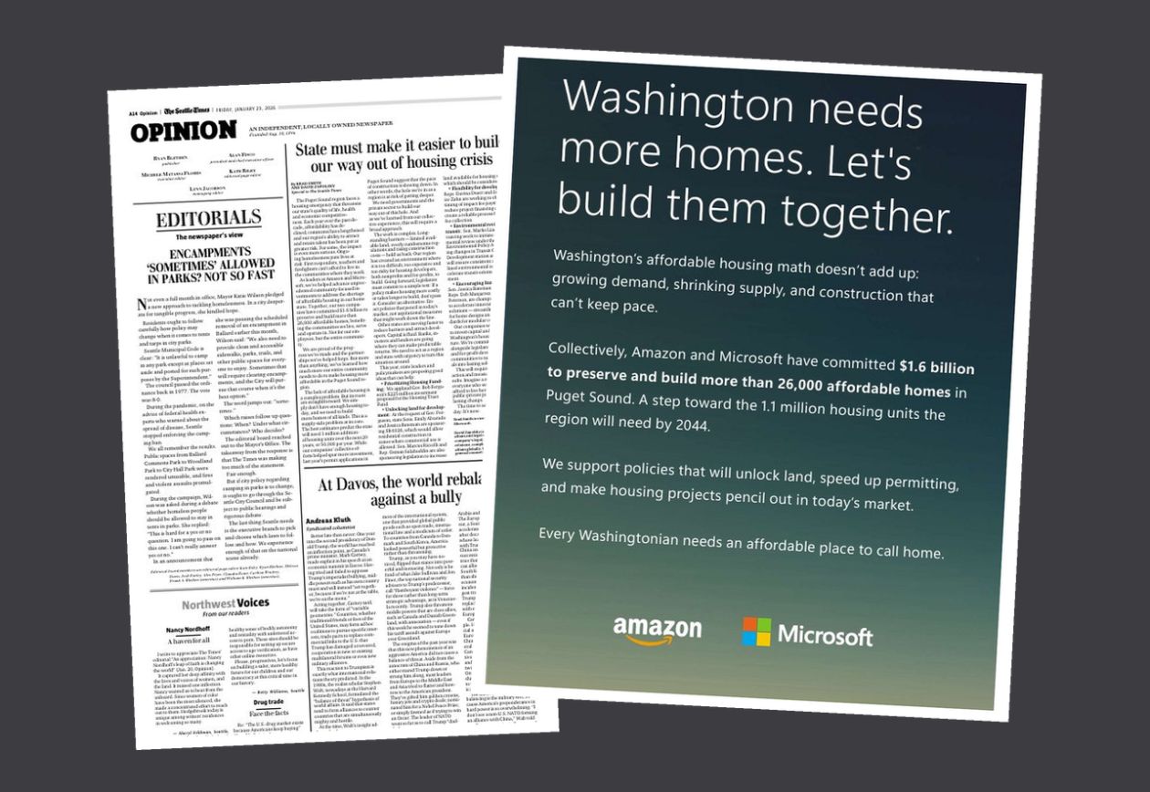 Microsoft e Amazon, juntas na habitação: gigantes da tecnologia encontram pontos em comum na pressão por mudanças políticas