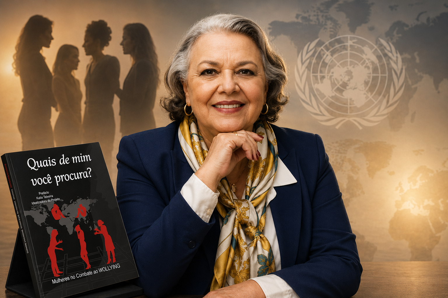 Myrinha Vasconcellos durante agenda internacional de conscientização sobre o WOLLYING — violência emocional praticada entre mulheres — tema levado a debates ligados à ONU e a espaços diplomáticos em Nova York.