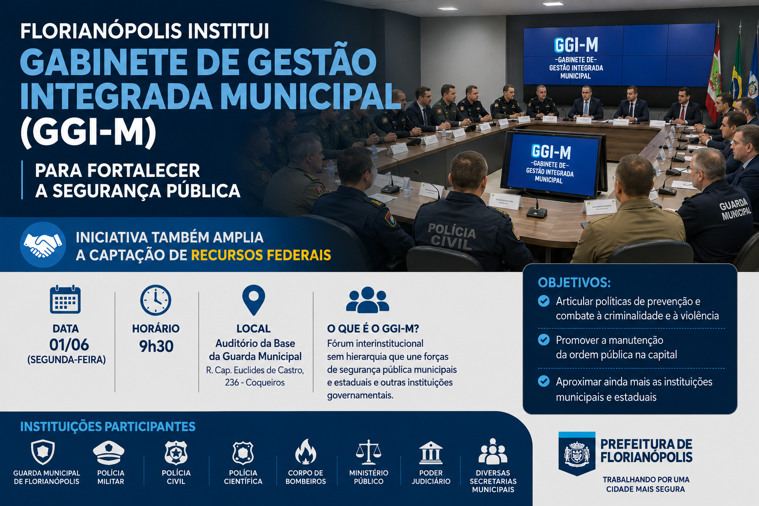 Florianópolis institui Gabinete de Gestão Integrada Municipal (GGI-M) para fortalecer segurança pública nesta segunda-feira (1)