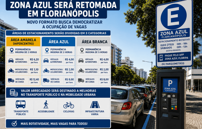 Zona Azul será retomada em Florianópolis com formato que busca democratizar ocupação de vagas