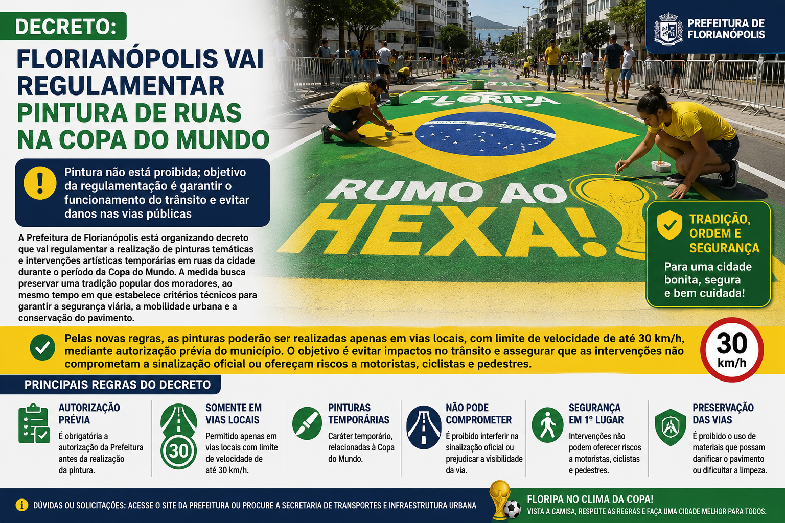 DECRETO: Florianópolis vai regulamentar pintura de ruas na Copa do Mundo