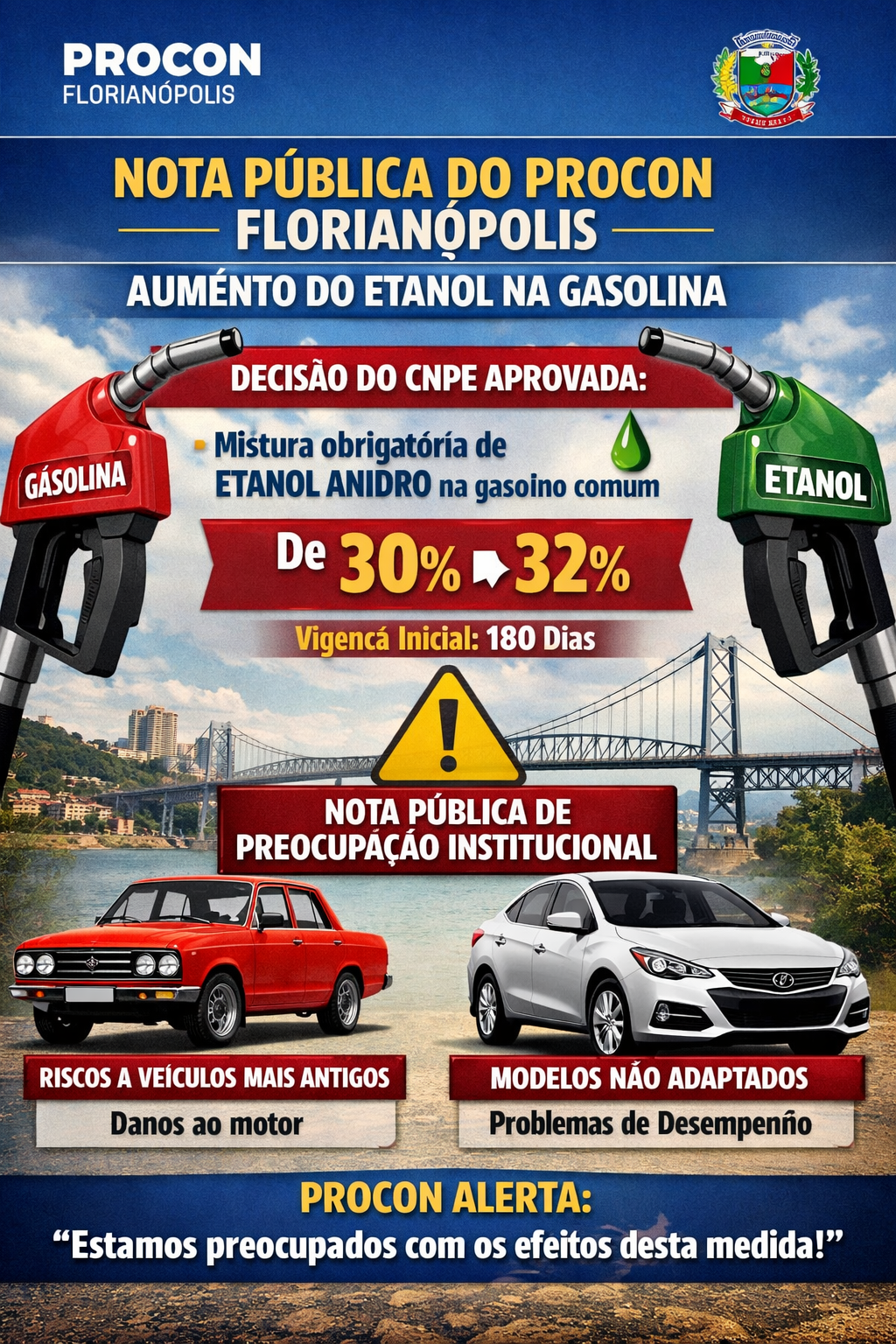 Procon de Florianópolis manifesta preocupação após decisão que permite o aumento do teor de etanol na gasolina