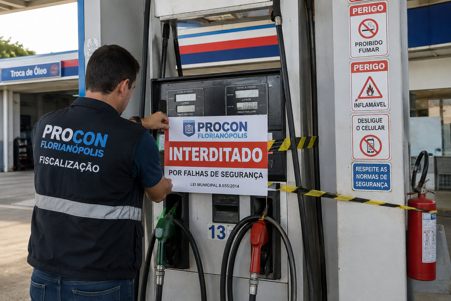 Procon de Florianópolis interdita posto de combustível por falhas de segurança no bairro Córrego Grande