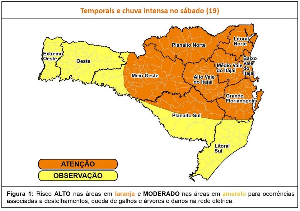 Chuva intensa no sábado (19) e calor no domingo (20) marcam a previsão do tempo em Santa Catarina