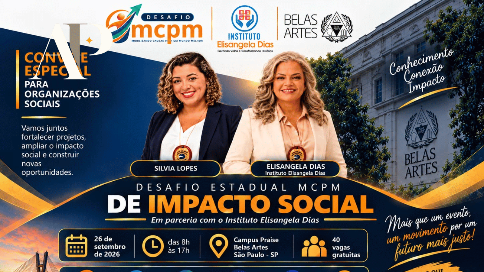 Desafio Estadual MCPM de Impacto Social acontece em 26 de setembro de 2026, no Campus Paraíso da Faculdade Belas Artes, com 40 vagas gratuitas.