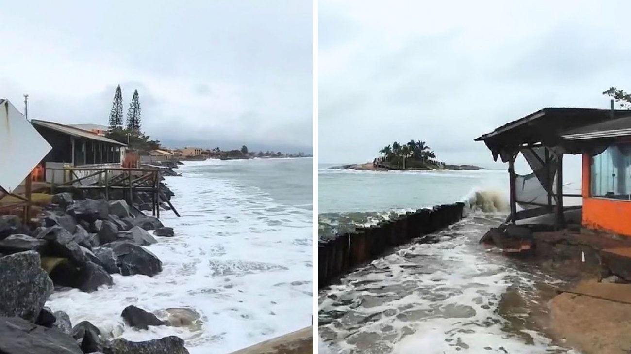 Há 40 anos comerciante vê o mar ‘engolir’ praia e invadir restaurante no litoral de SC: ‘A paisagem mudou completamente’