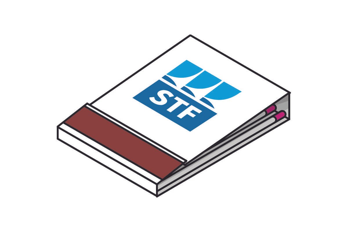 Uma cartela de fósforos com o logotipo do STF.