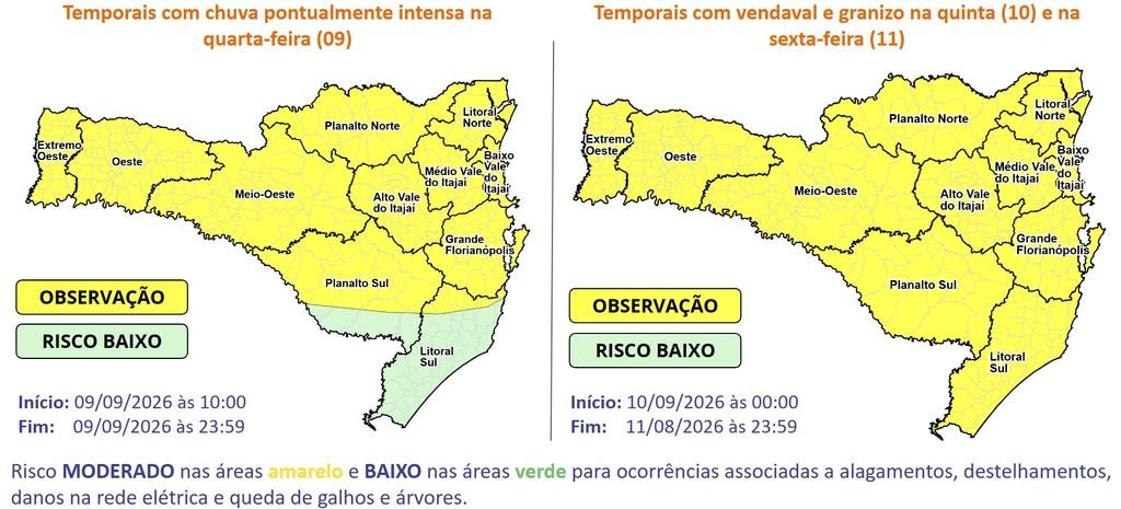 Semana será marcada por mudança no tempo e aumento do risco de temporais em Santa Catarina