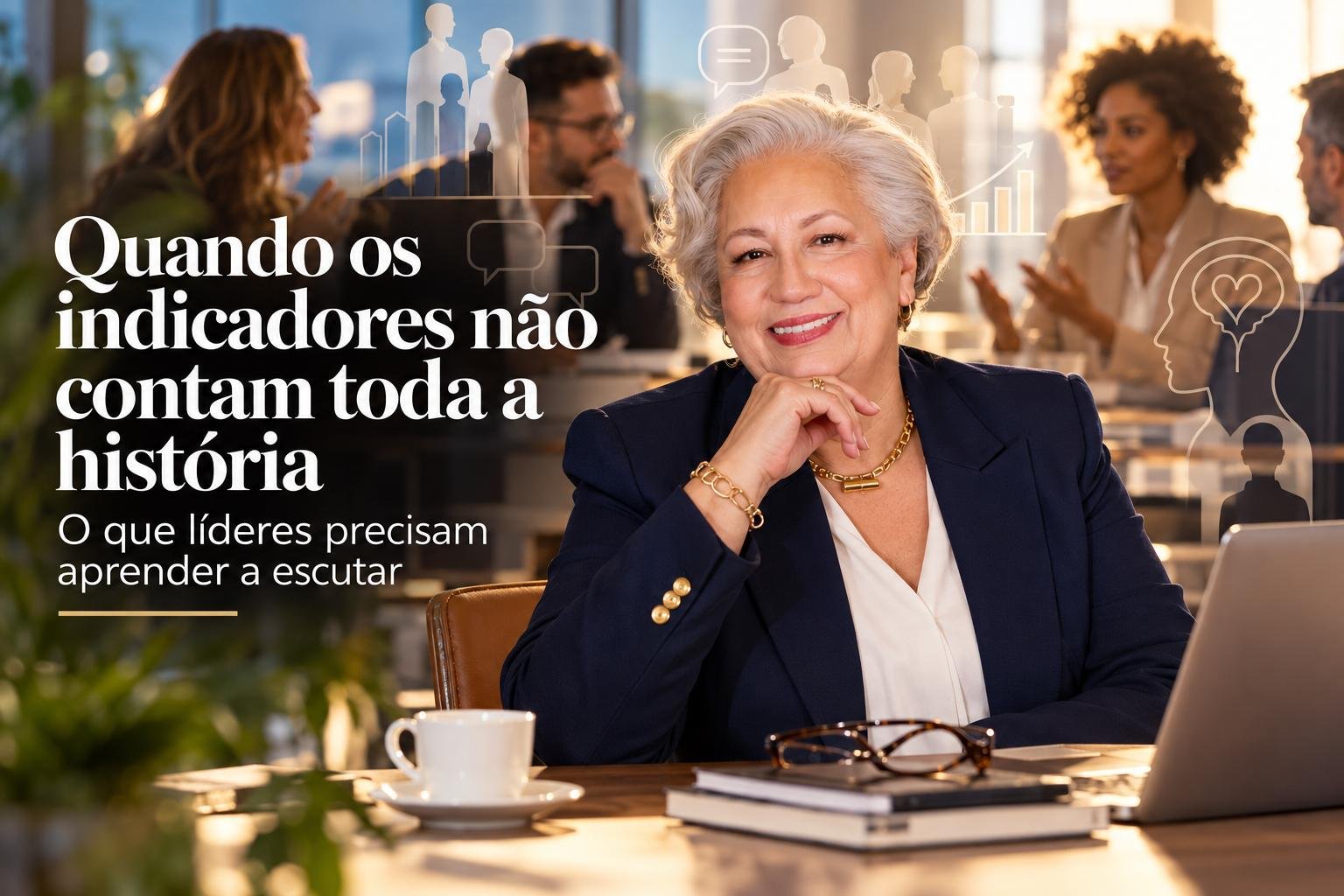 Para Sylvia Oliveira, indicadores revelam parte da realidade de uma organização, mas a escuta permite perceber sinais antes que eles se transformem em conflitos, afastamentos ou perda de talentos.